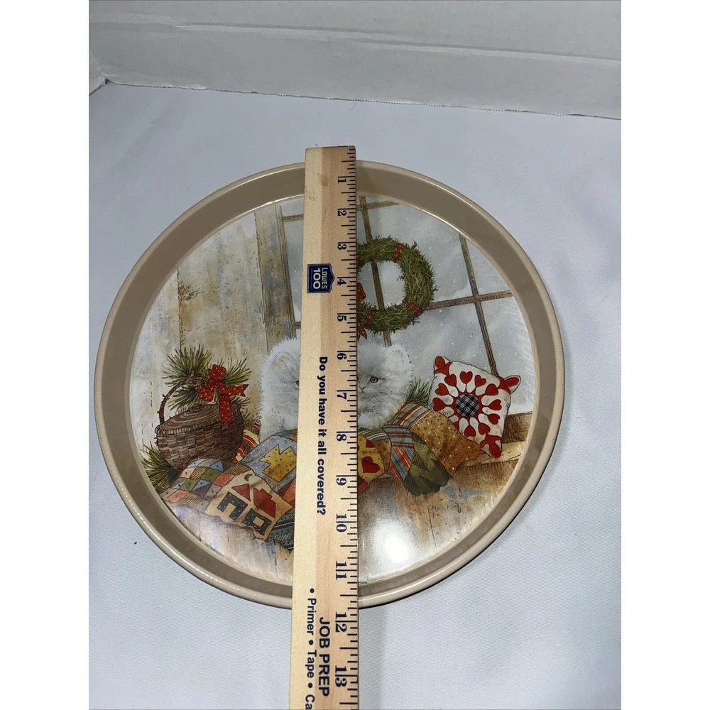 Christmas Metal Tin Giordano Cookie Serving Tray Plate Kittens, Wreath , Pillows